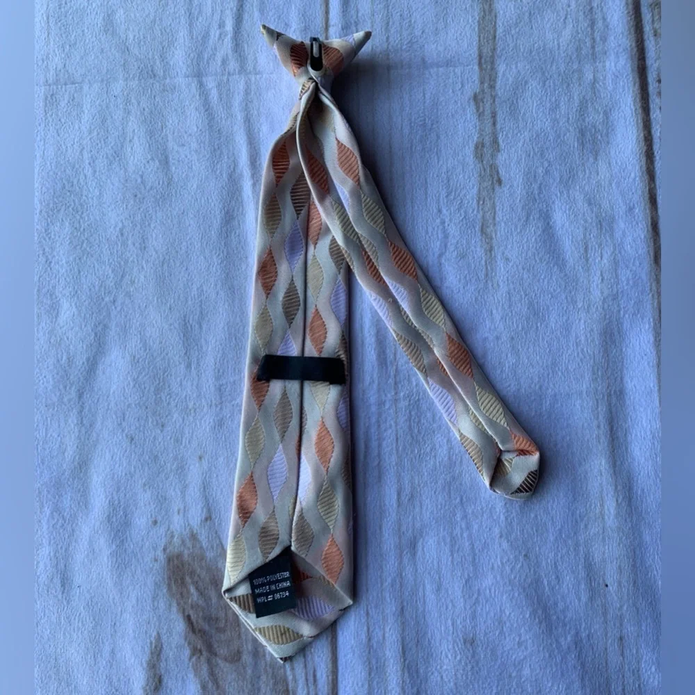 Beige Multicolored Clip On Tie